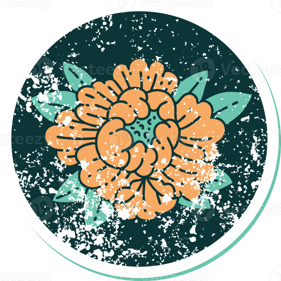 iconic distressed sticker tattoo style image of a blooming flower png
