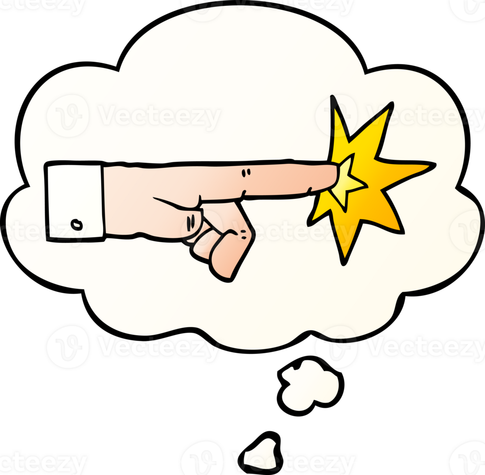 cartoon pointing hand with thought bubble in smooth gradient style png