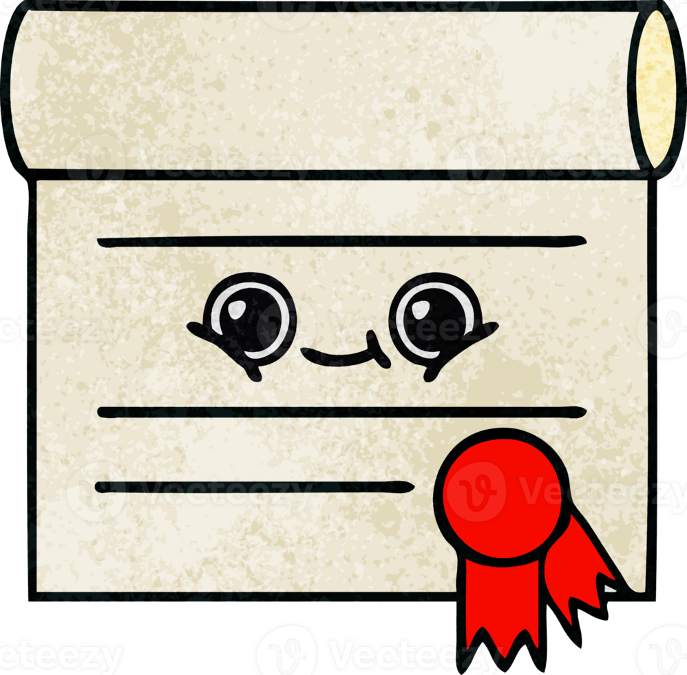 retro grunge texture cartoon of a certificate png