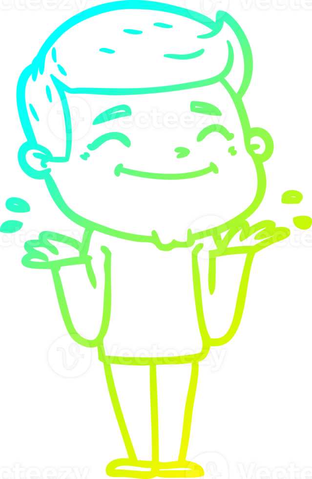 kall lutning linje teckning av en Lycklig tecknad serie man rycker på axlarna png
