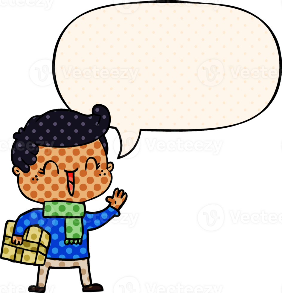 cartoon laughing boy with speech bubble in comic book style png