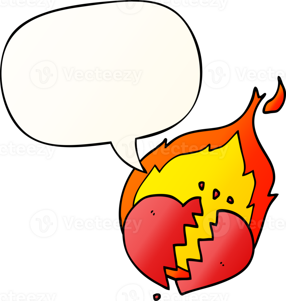 cartoon flaming heart with speech bubble in smooth gradient style png