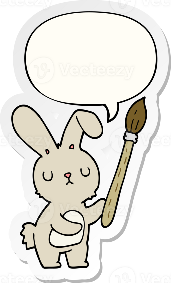 cartoon rabbit with paint brush with speech bubble sticker png