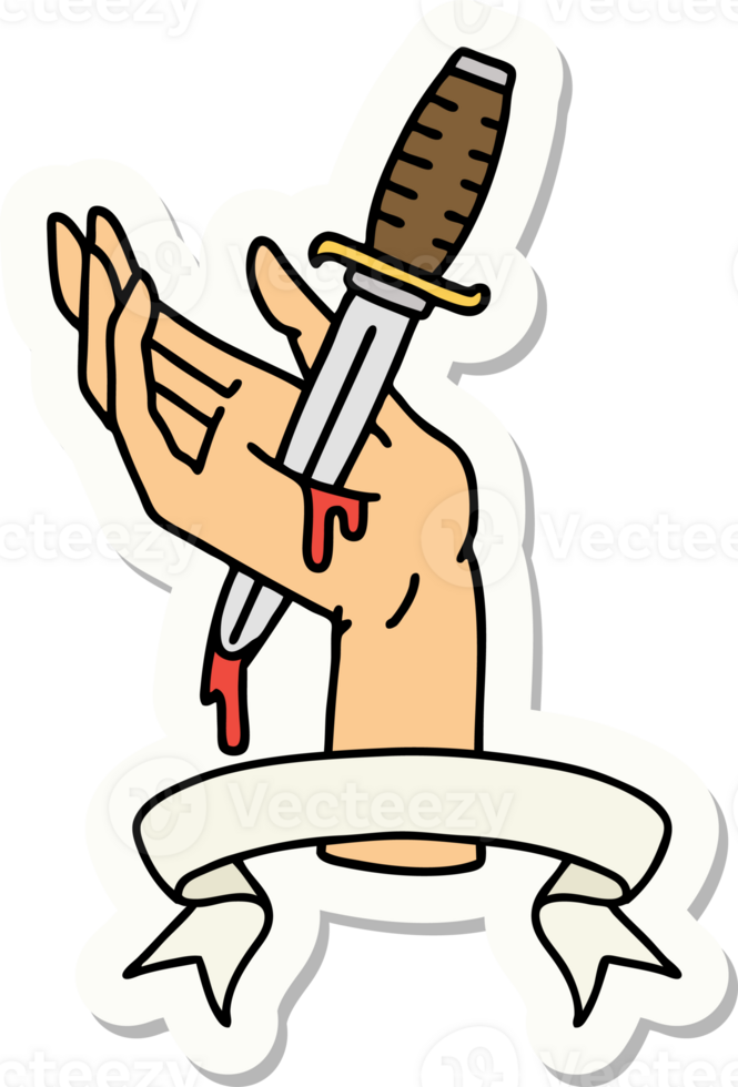 tattoo style sticker with banner of a dagger in the hand png