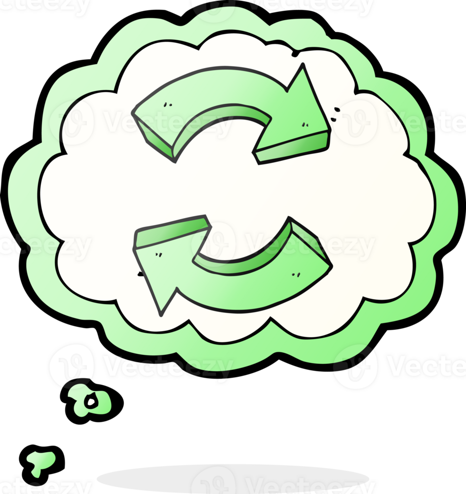hand drawn thought bubble cartoon recycling arrows png