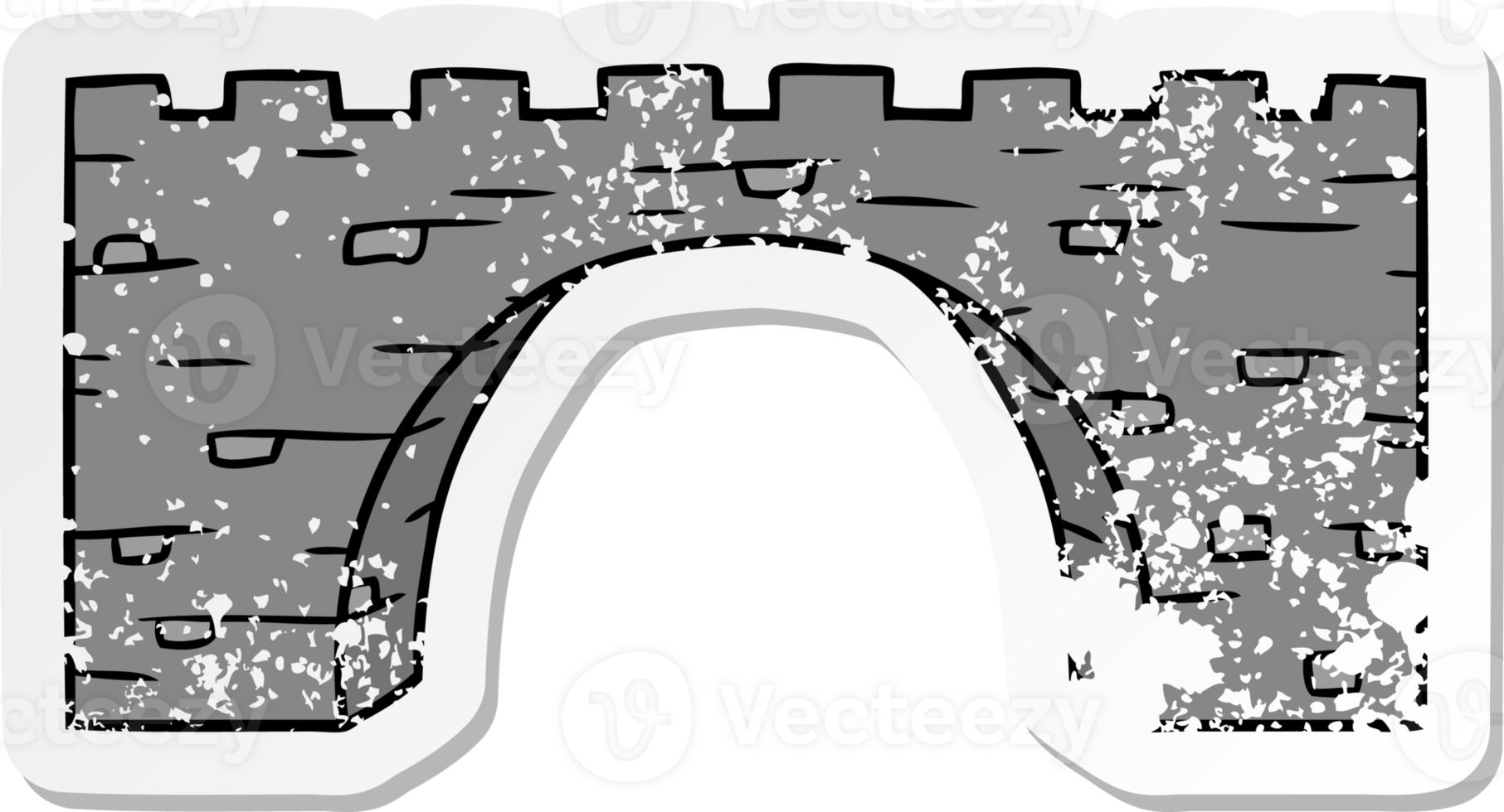 hand dragen bedrövad klistermärke tecknad serie klotter av en sten bro png