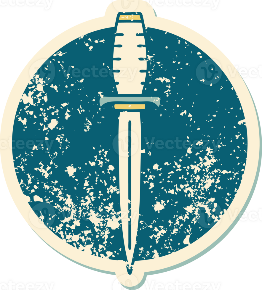 iconic distressed sticker tattoo style image of a dagger png