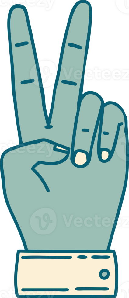 Retro Tattoo Style peace symbol two finger hand gesture png