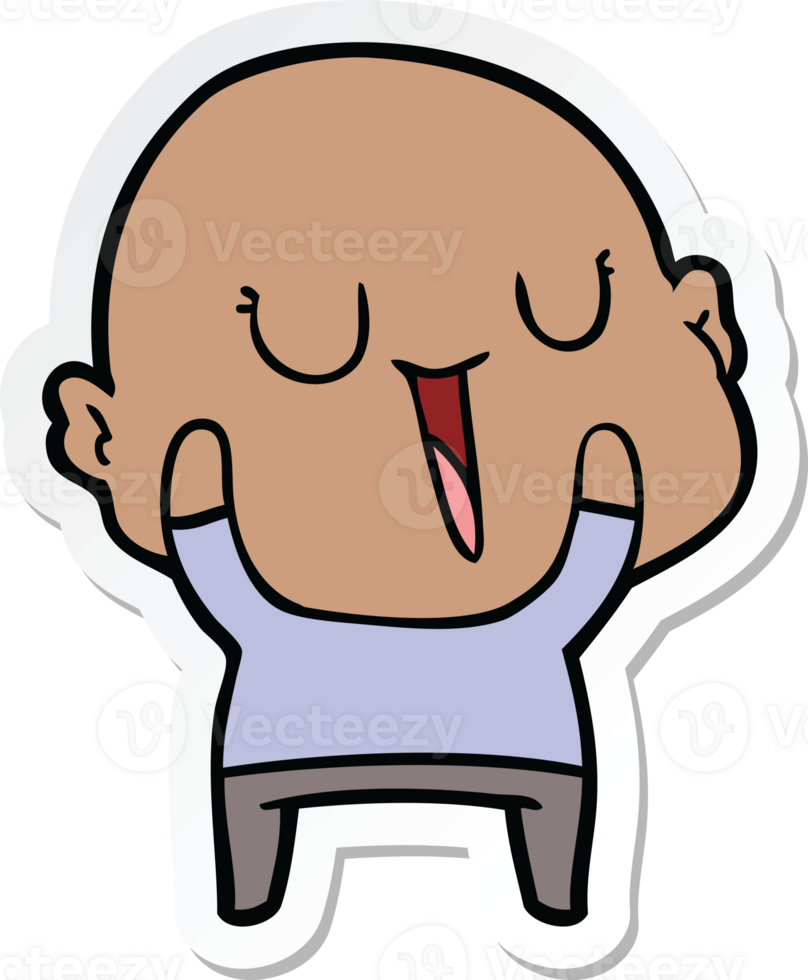 sticker of a happy cartoon bald man png