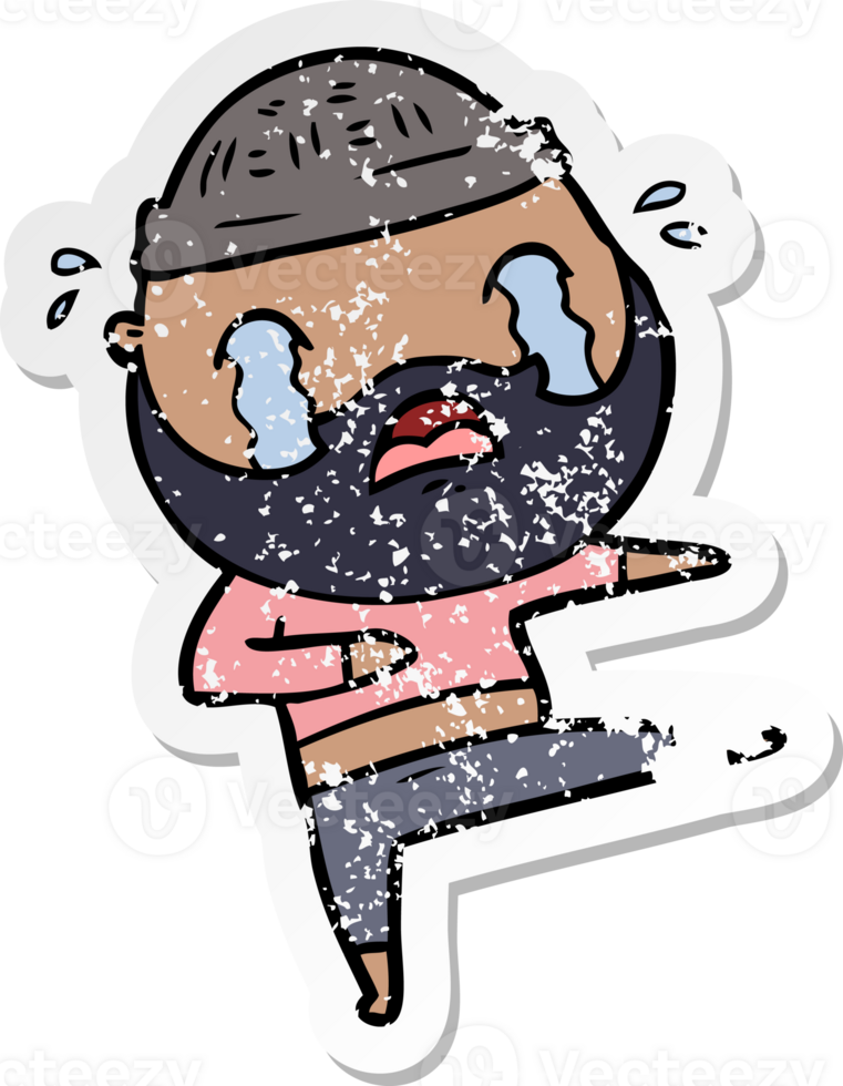 distressed sticker of a cartoon bearded dancer crying png