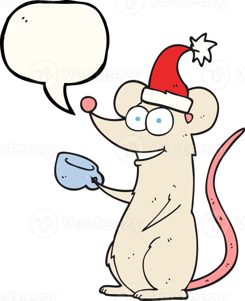 hand drawn speech bubble cartoon mouse wearing christmas hat png