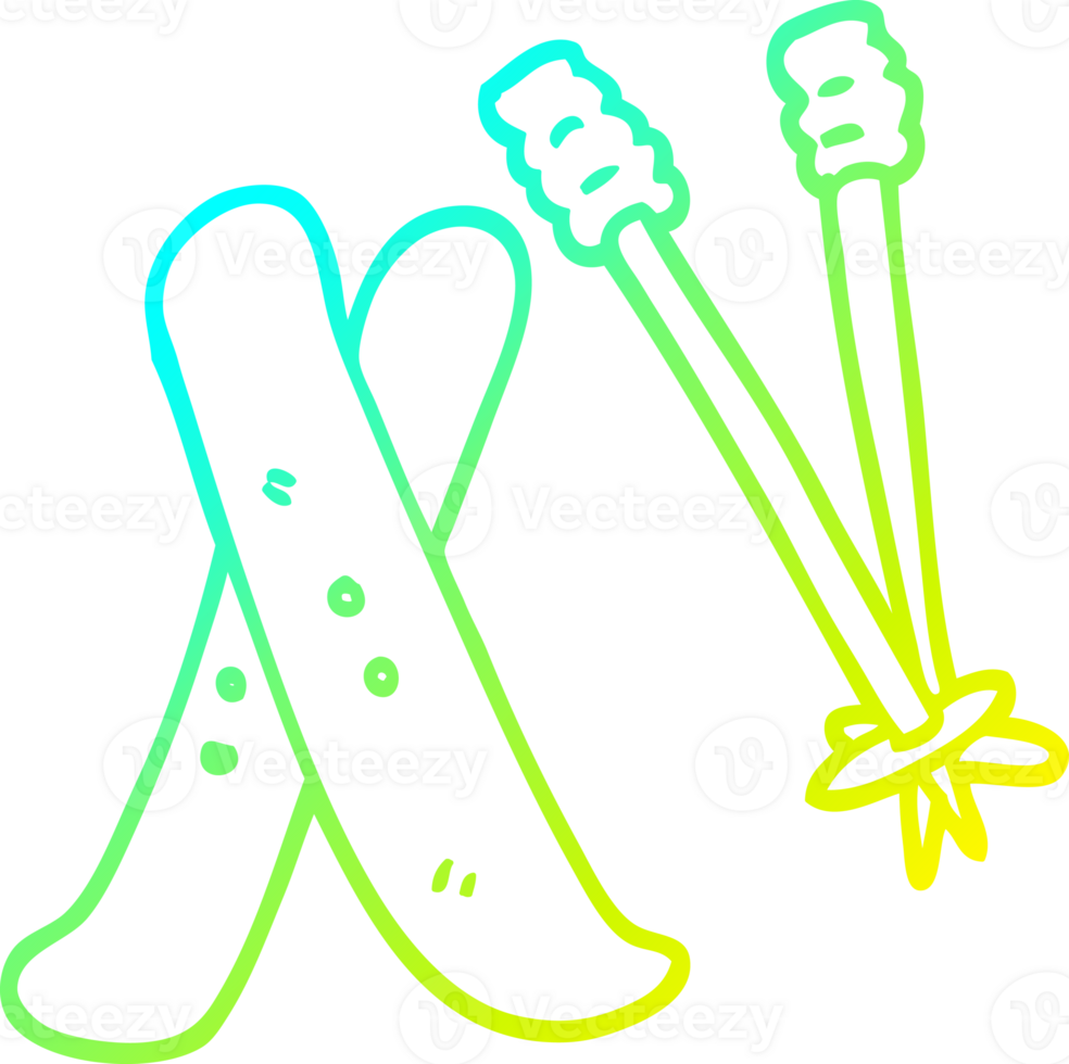 cold gradient line drawing of a cartoon ski and poles png