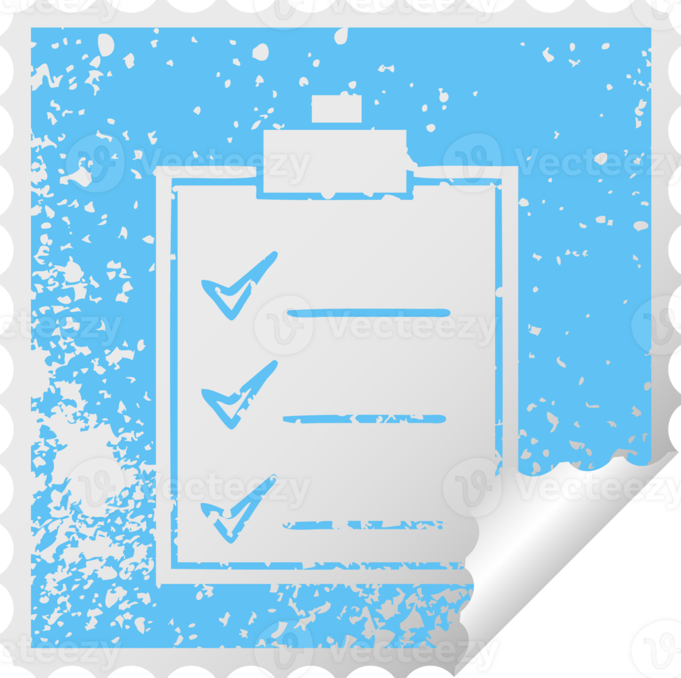 distressed square peeling sticker symbol of a check list png