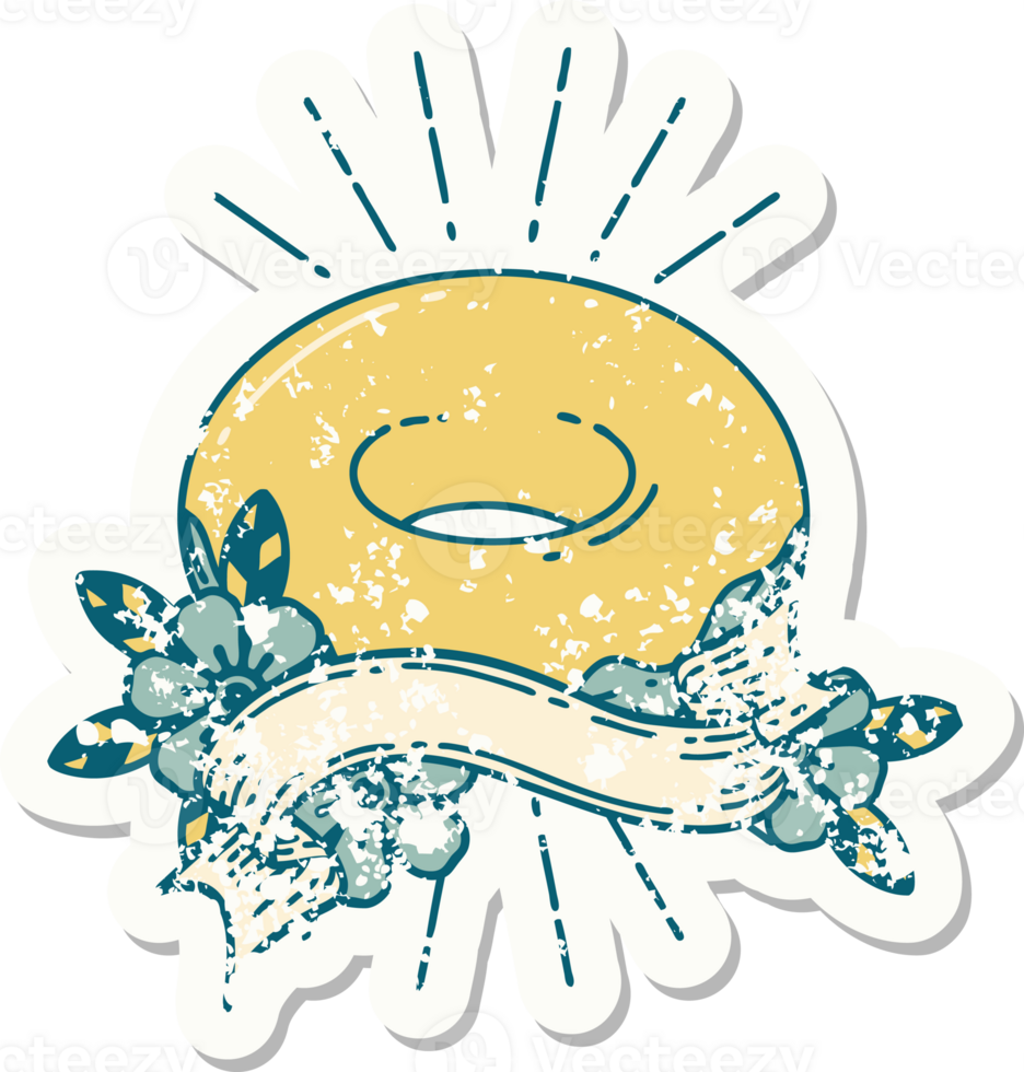 worn old sticker of a tattoo style iced donut png