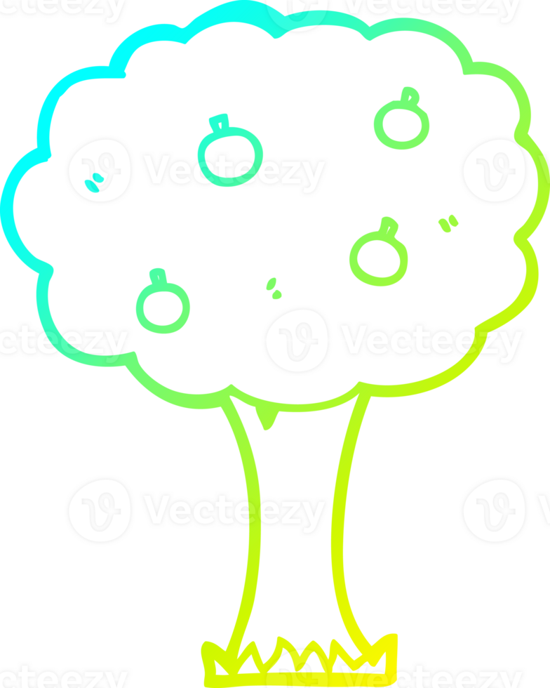 cold gradient line drawing of a cartoon apple tree png