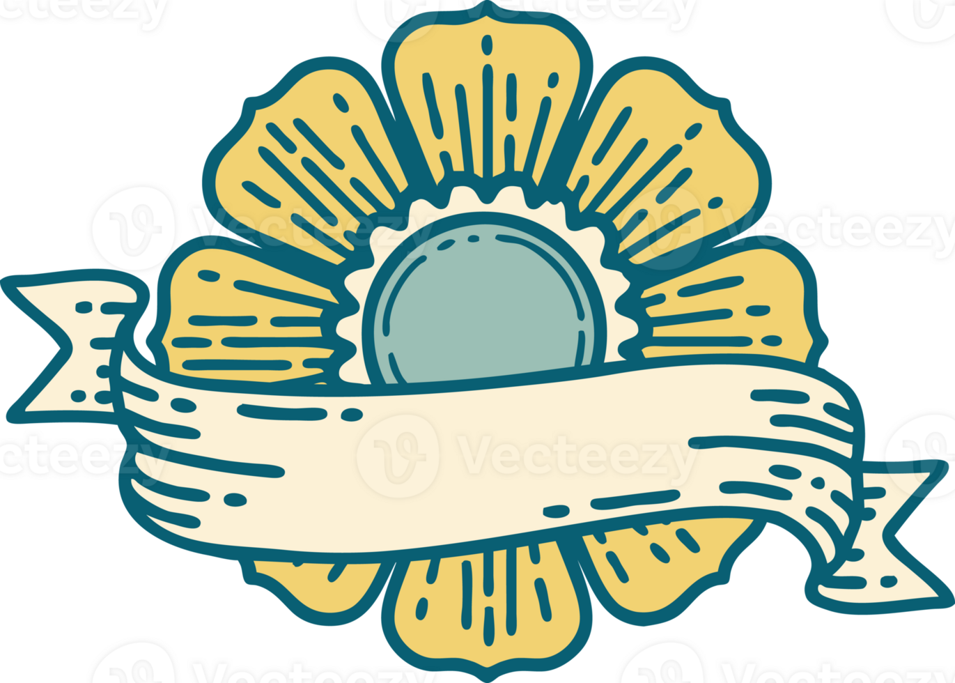 iconic tattoo style image of a flower and banner png