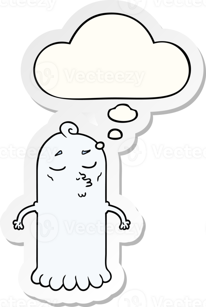 cartoon ghost with thought bubble as a printed sticker png