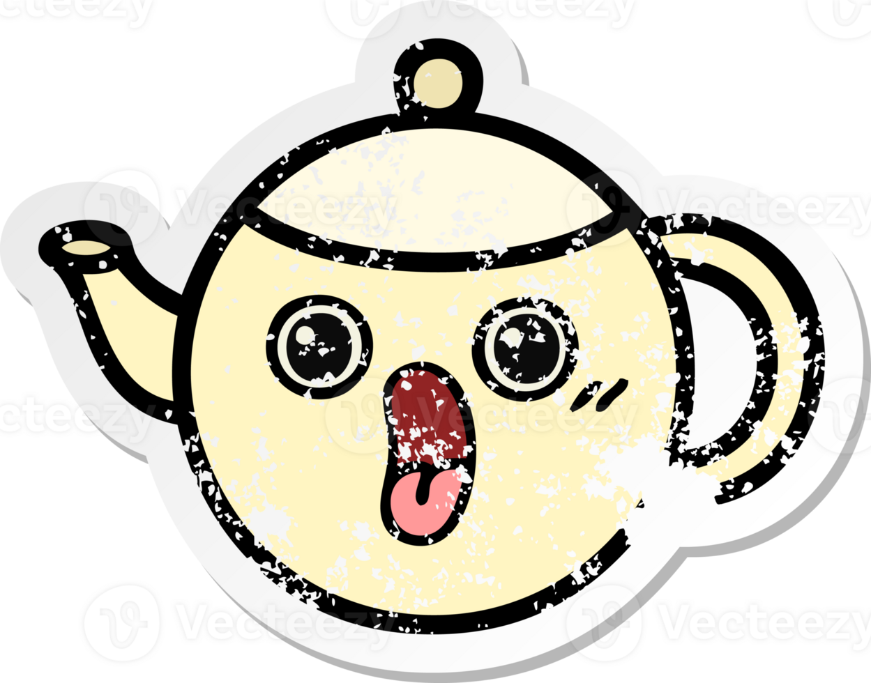 vinheta angustiada de um bule de chá bonito de desenho animado png