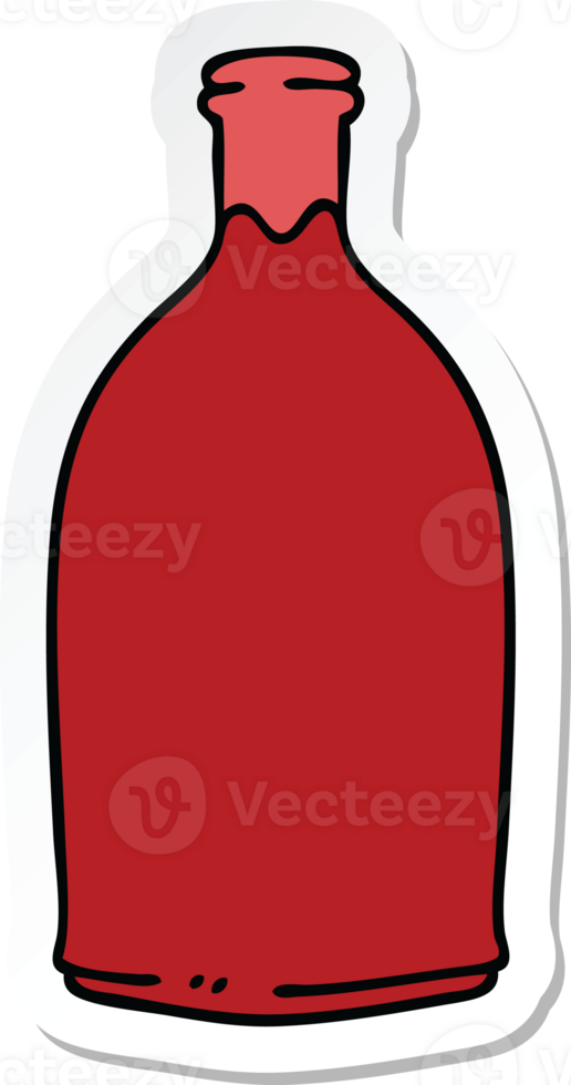 sticker of a quirky hand drawn cartoon red wine bottle png