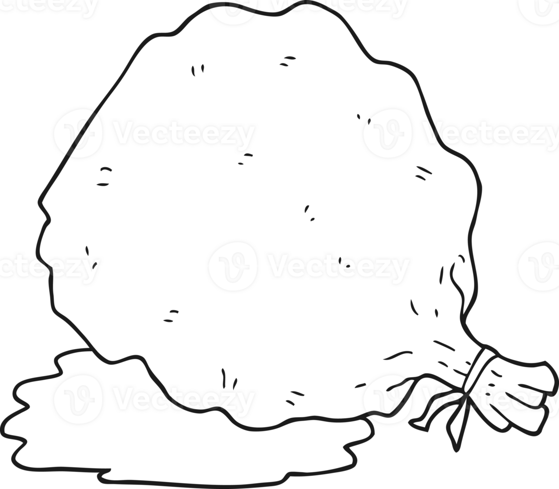 hand drawn black and white cartoon sack of garbage png