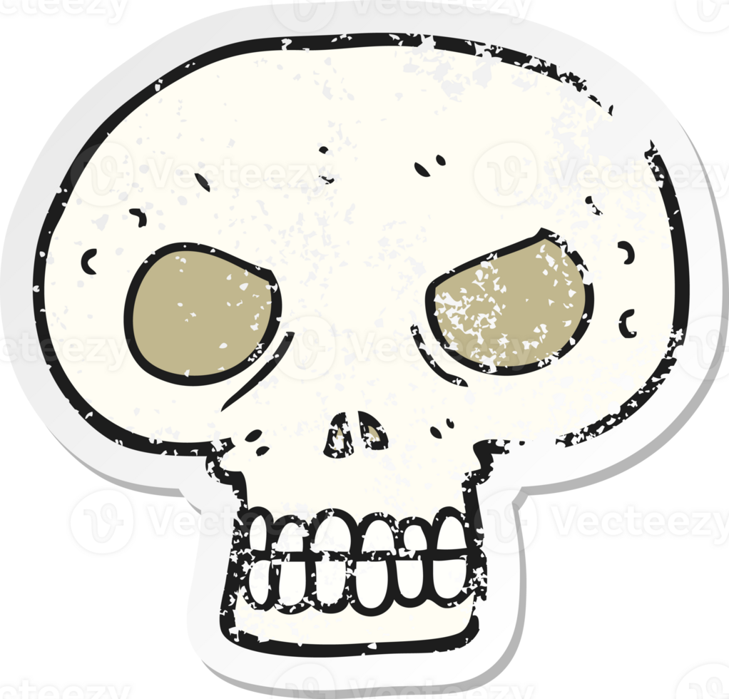 retro distressed sticker of a cartoon skull png