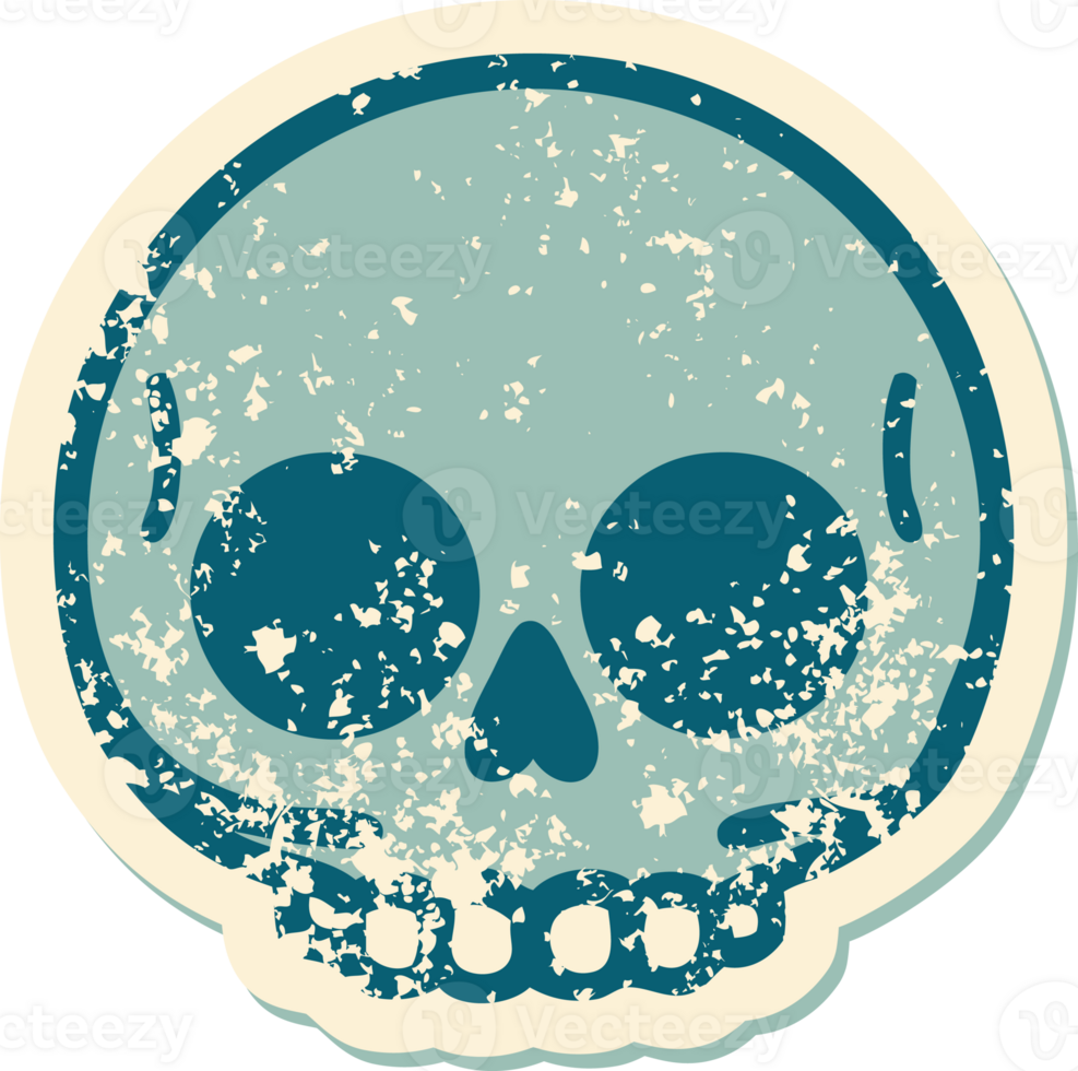 iconic distressed sticker tattoo style image of a skull png