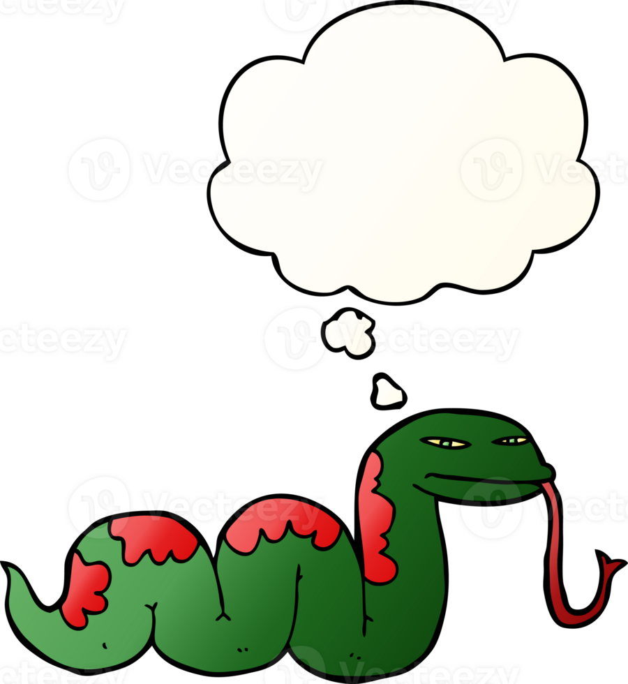 cartoon slithering snake with thought bubble in smooth gradient style png