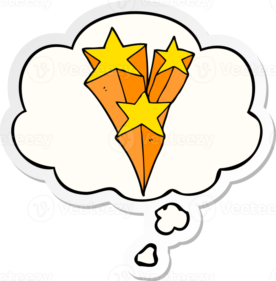 cartoon shooting stars with thought bubble as a printed sticker png