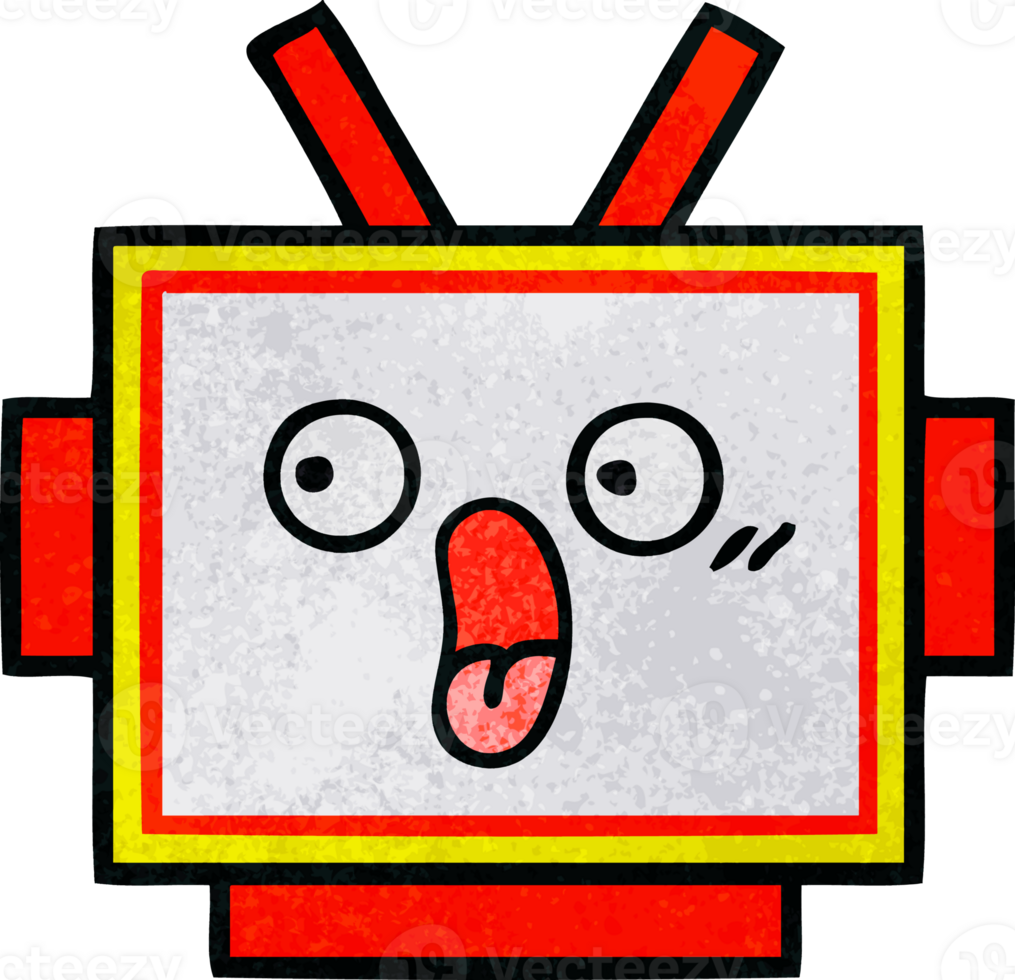 retro grunge texture cartoon of a robot head png