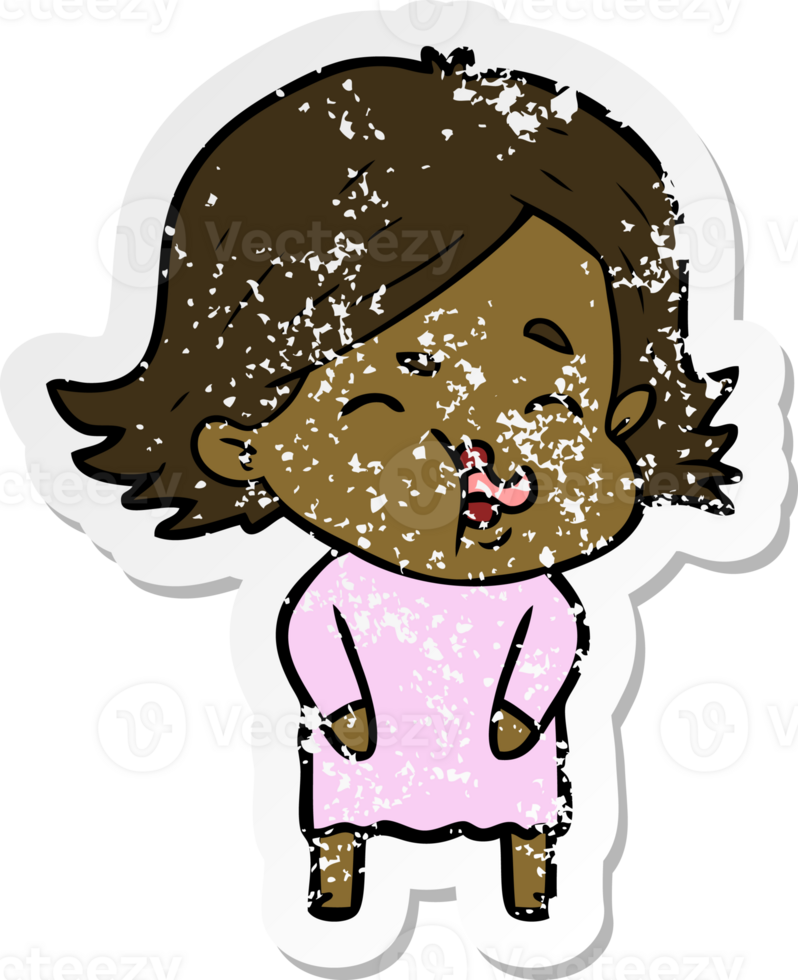 distressed sticker of a cartoon girl pulling face png