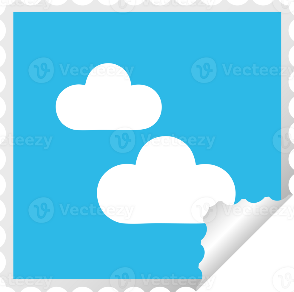 square peeling sticker cartoon of a snow cloud png
