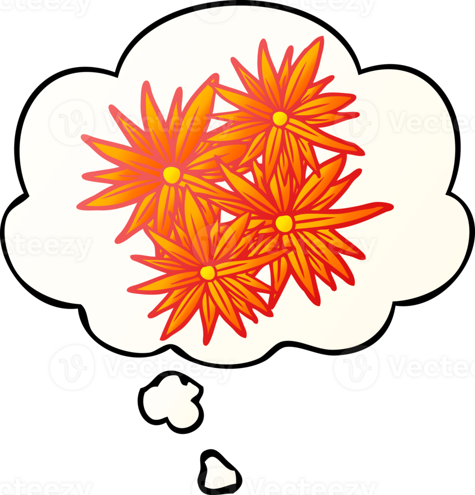 cartoon bright flowers with thought bubble in smooth gradient style png