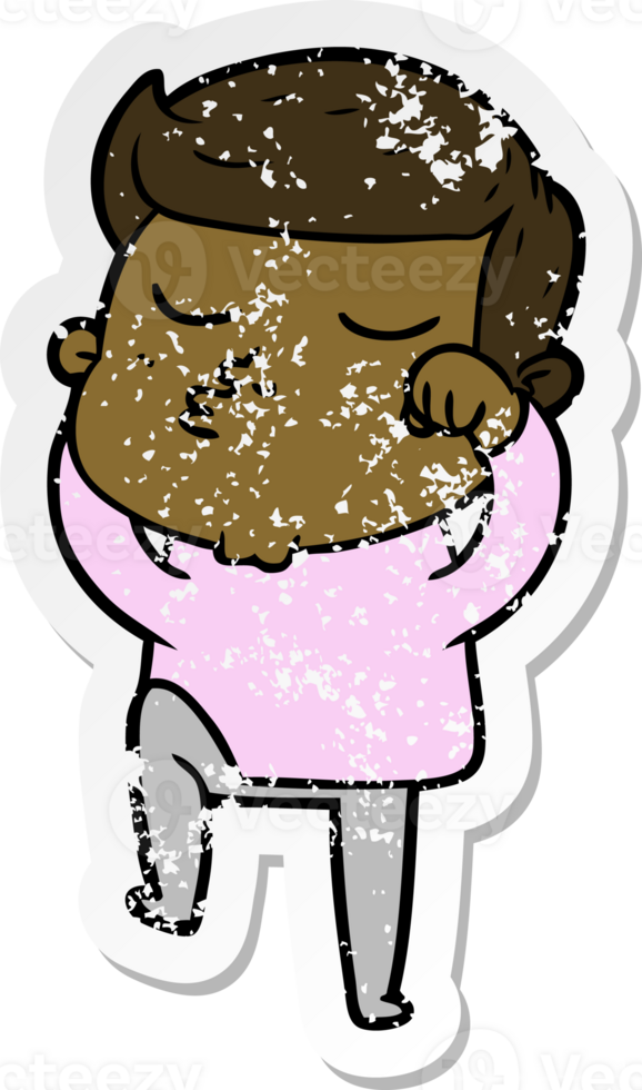 distressed sticker of a cartoon model guy pouting png