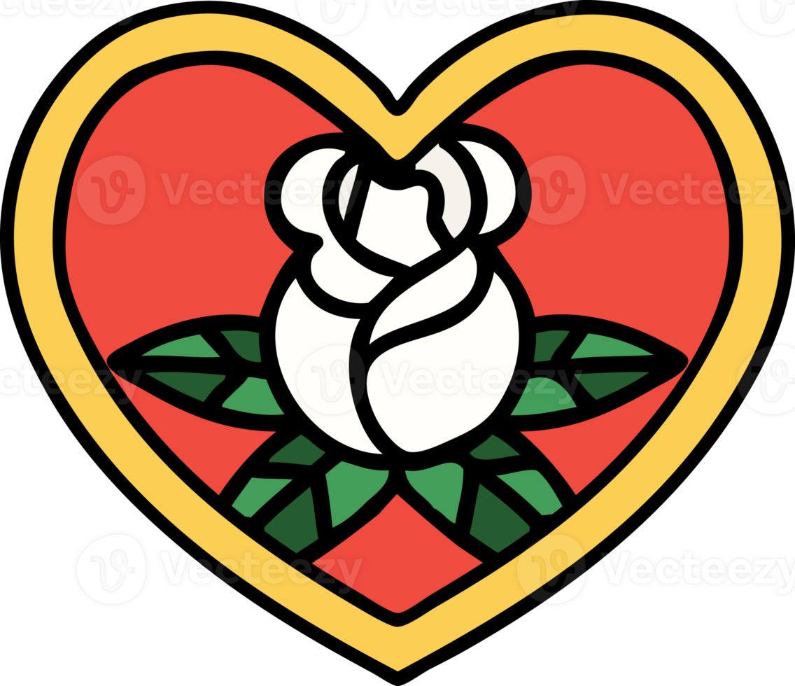 tattoo in traditional style of a heart and flowers png