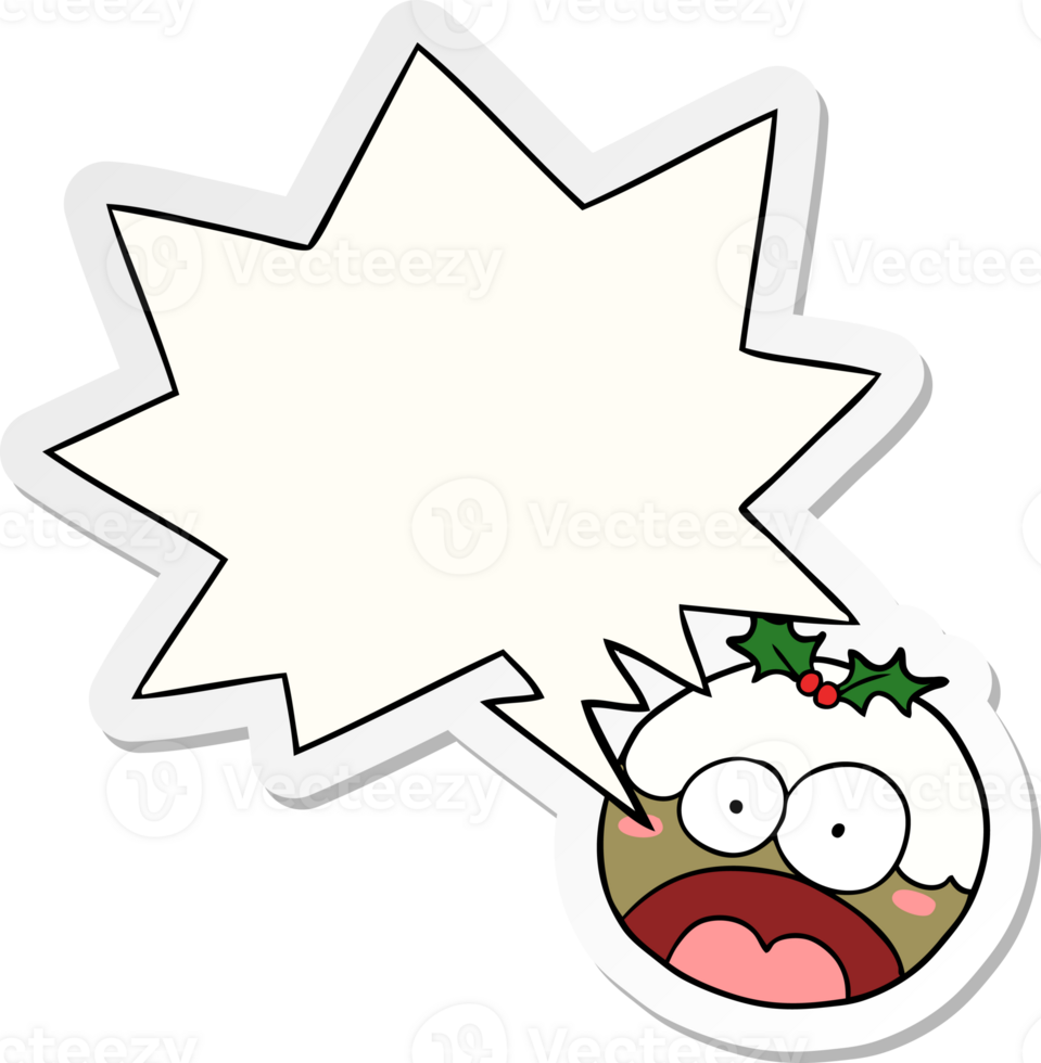 cartoon christmas pudding with shocked face with speech bubble sticker png