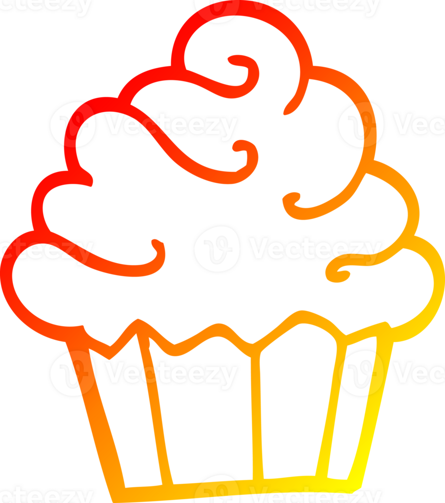 warm gradient line drawing of a cartoon cupcake png