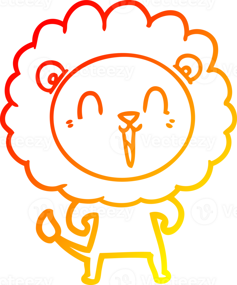 warm gradient line drawing of a laughing lion cartoon png