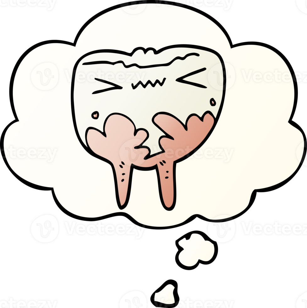 cartoon bad tooth with thought bubble in smooth gradient style png