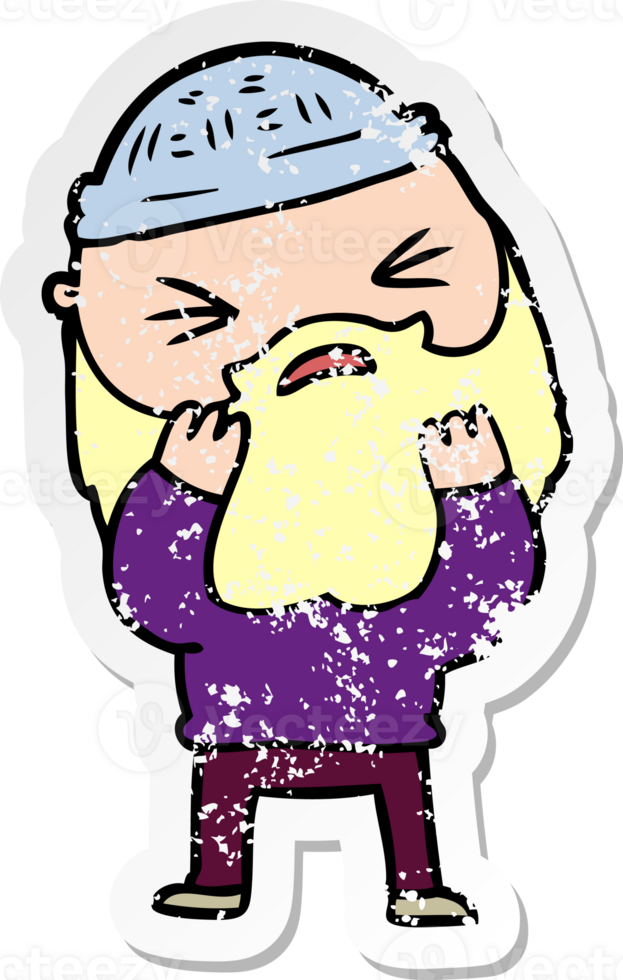 distressed sticker of a cartoon man with beard png