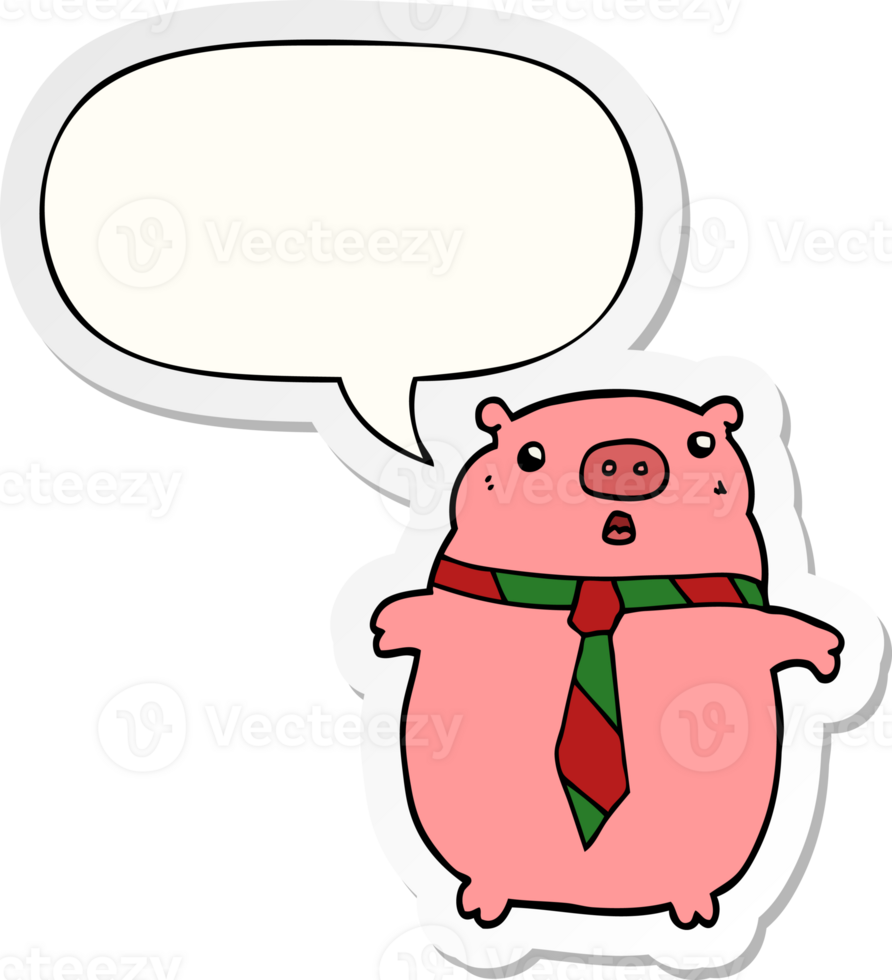 cartoon pig wearing office tie with speech bubble sticker png