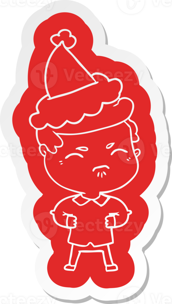 quirky cartoon  sticker of a annoyed man wearing santa hat png