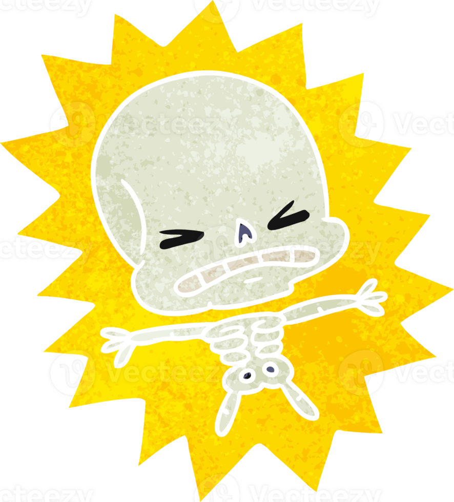 hand drawn retro cartoon of a scary skeleton png