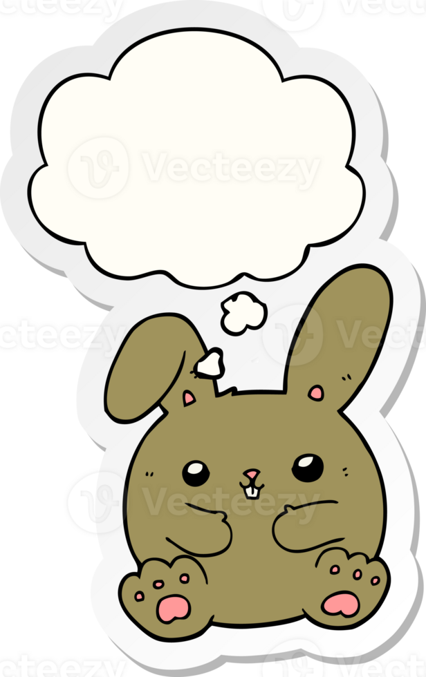 cartoon rabbit with thought bubble as a printed sticker png