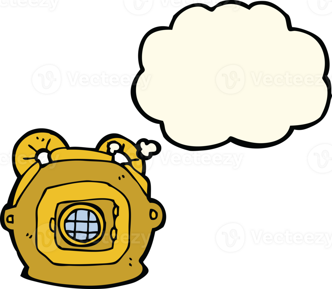 cartoon old deep sea diver helmet with thought bubble png