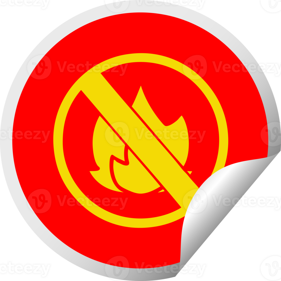 circular peeling sticker cartoon of a no fire allowed sign png