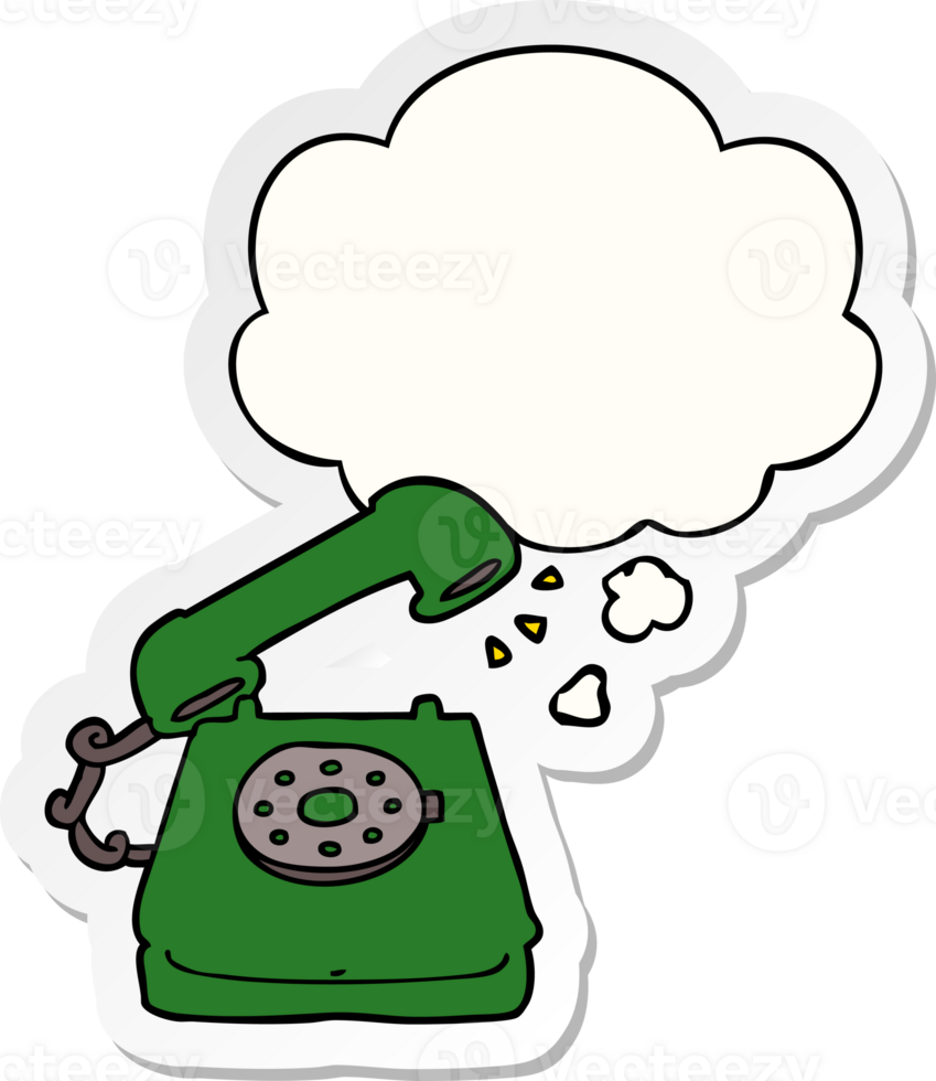 cartoon old telephone with thought bubble as a printed sticker png
