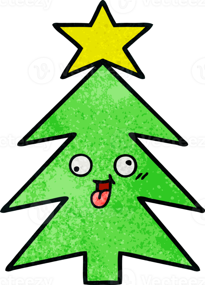 retro grunge texture cartoon of a christmas tree png