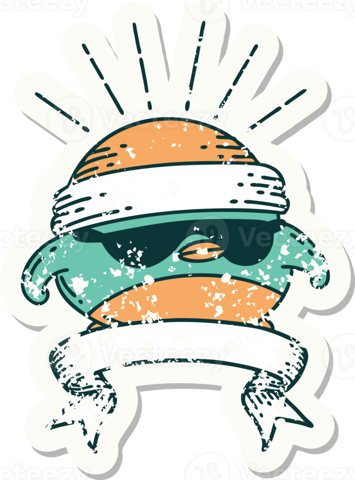 worn old sticker of a tattoo style cool robin png