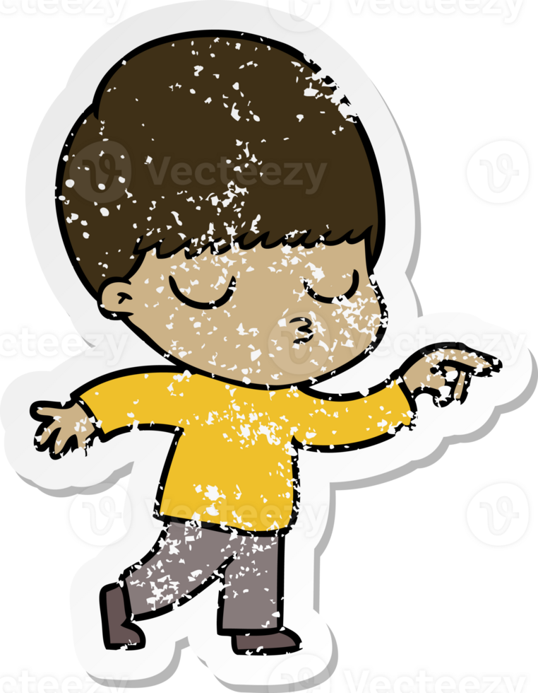 distressed sticker of a cartoon calm boy png