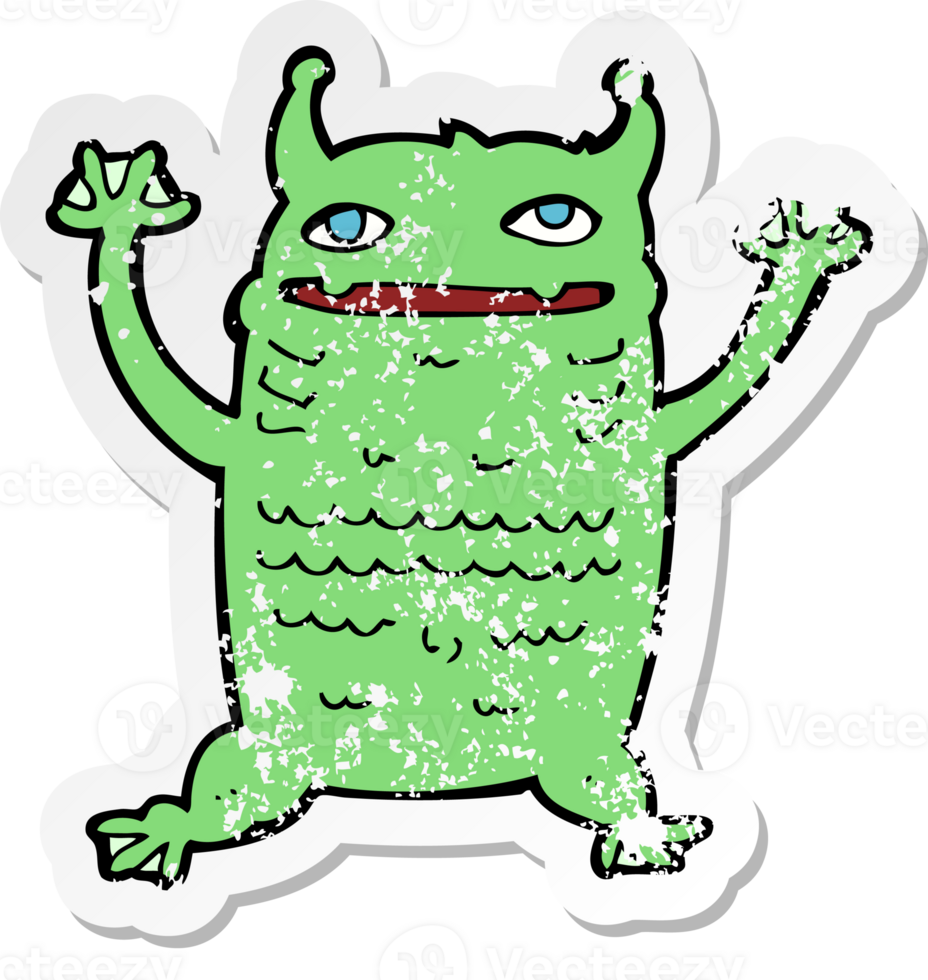 retro distressed sticker of a cartoon little monster png